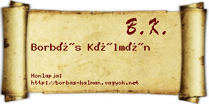 Borbás Kálmán névjegykártya